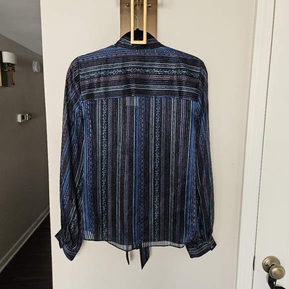 Veronica Beard Navy Malaya Mixed Stripe Tie Silk Button Down Blouse NWT Size 10 - Picture 12 of 14